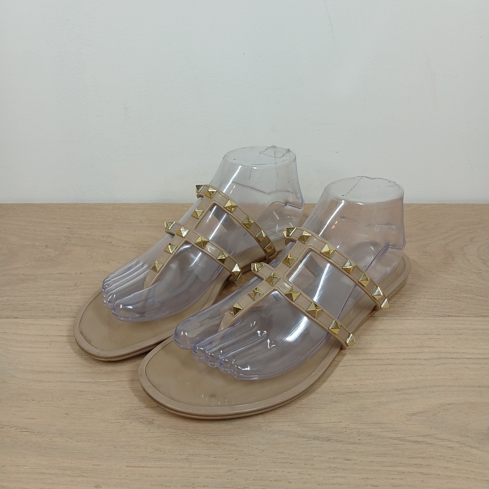 Valentino Rockstud Jelly Thong Sandals Womens 10 Beige PVC Studded Gladiator